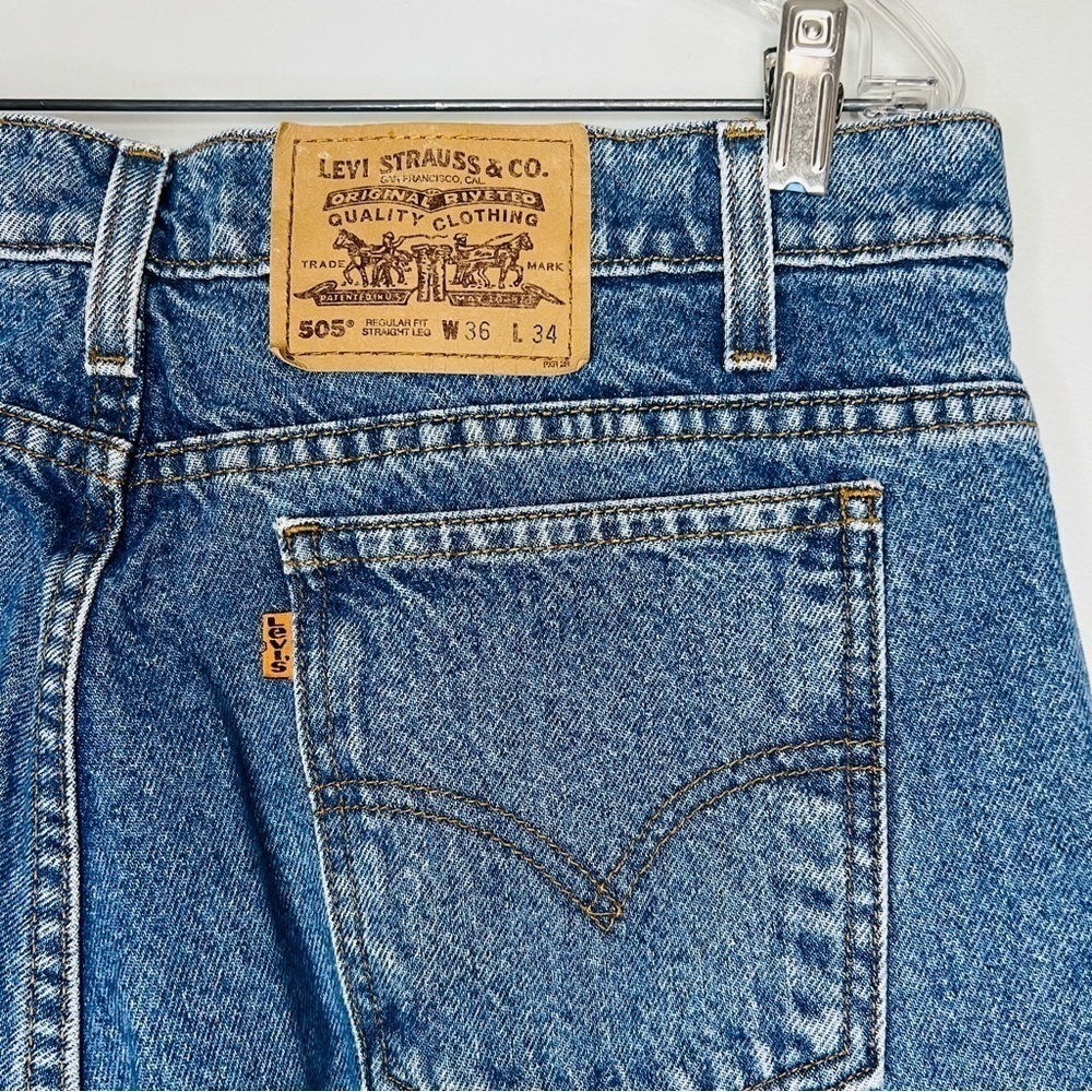 Vintage Levi’s Blue 505 Straight Leg Orange Tab Jeans 36W - Picture 4 of 9